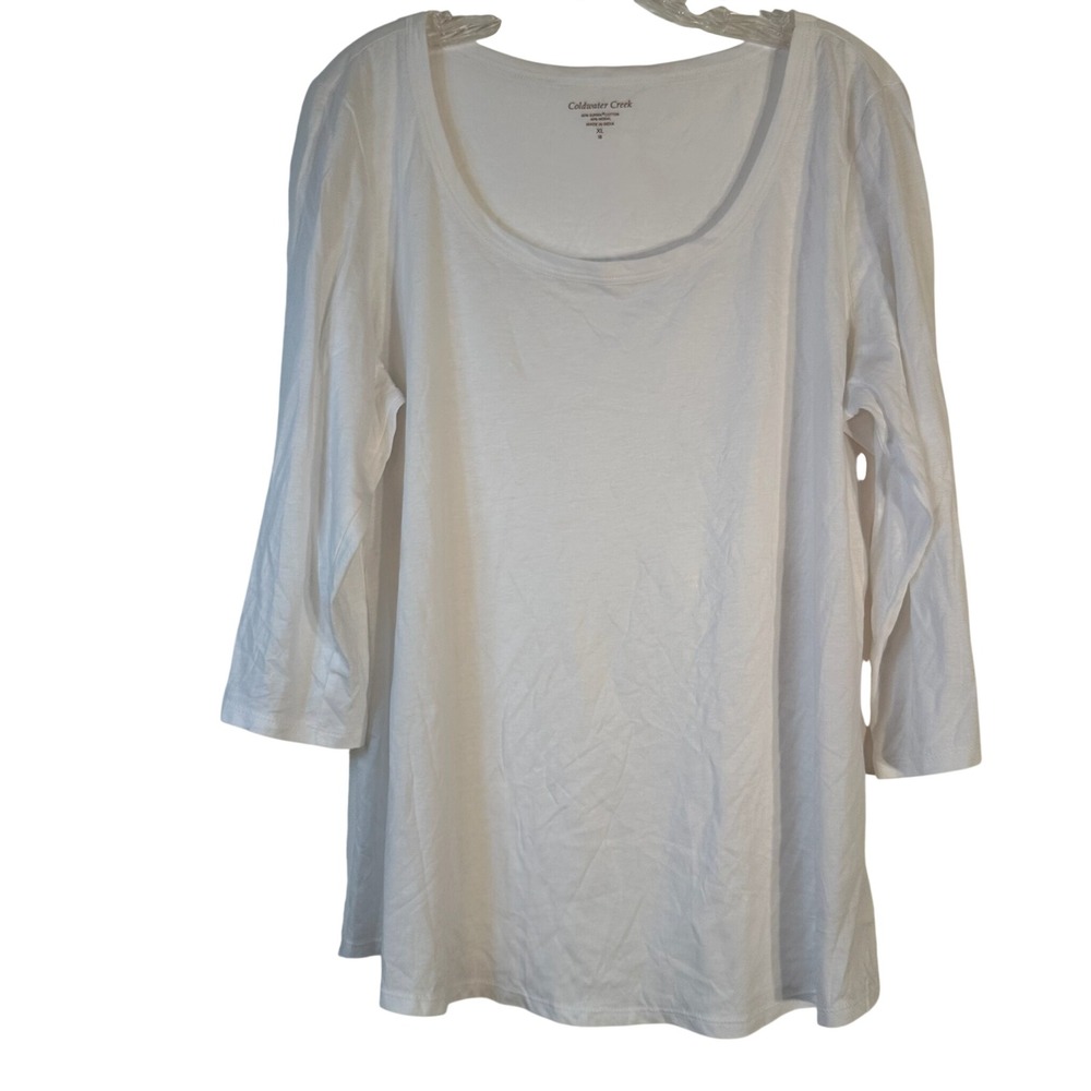 Coldwater‎ Creek White Supima Cotton Modal Scoop Neck 3/4 Sleeve Top XL 18